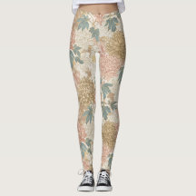 Leggings japonais floraux rose et or