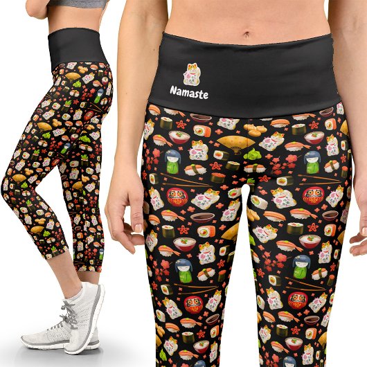 Leggings japonais Kawaii Decora Capri Sushi Yoga