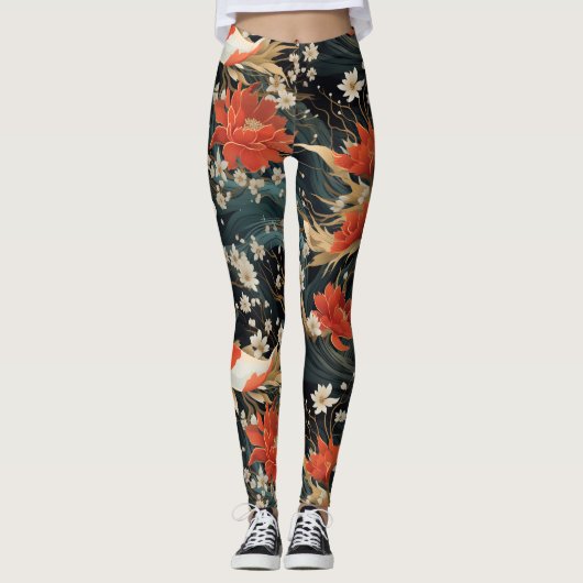 Leggings Japonais Koi Poisson Motif (Devant)