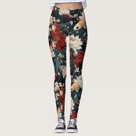 Leggings Japonais Koi Poisson Motif (Devant)