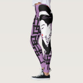 Leggings japonaise geisha fille noir blanc violet graphique (Gauche)
