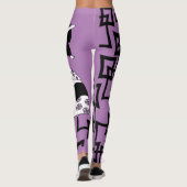Leggings japonaise geisha fille noir blanc violet graphique (Dos)