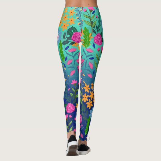 Leggings Jardin à fleurs de couleur bleue (Dos)