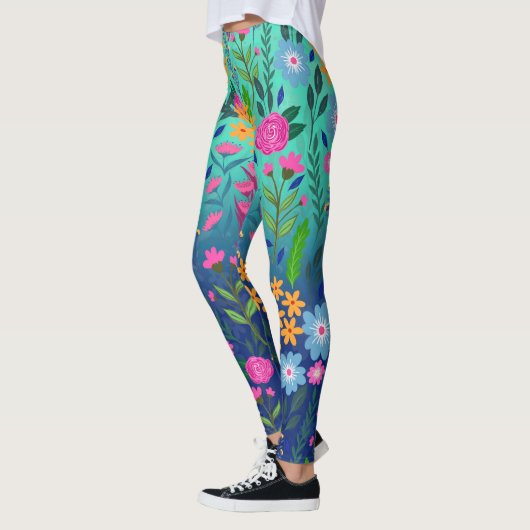 Leggings Jardin à fleurs de couleur bleue (Gauche)