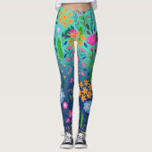 Leggings Jardin à fleurs de couleur bleue (Devant)