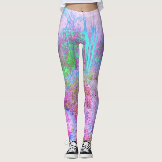 Leggings Jardin Abstrait impressioniste rose et turquoise (Devant)