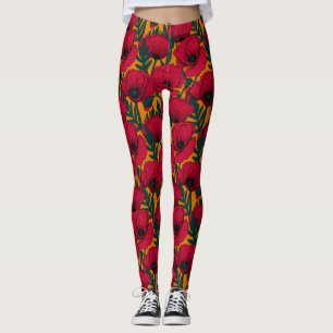 Leggings Jardin aux coquelicots rouges