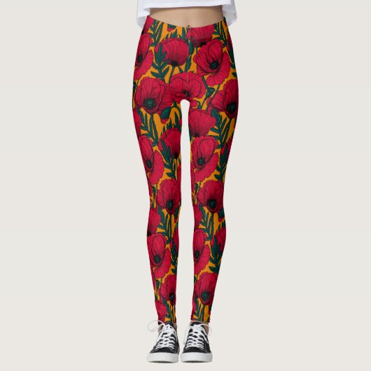 Leggings Jardin aux coquelicots rouges (Devant)
