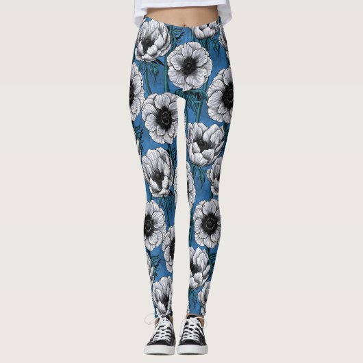 Leggings Jardin d'anémone blanc (Devant)