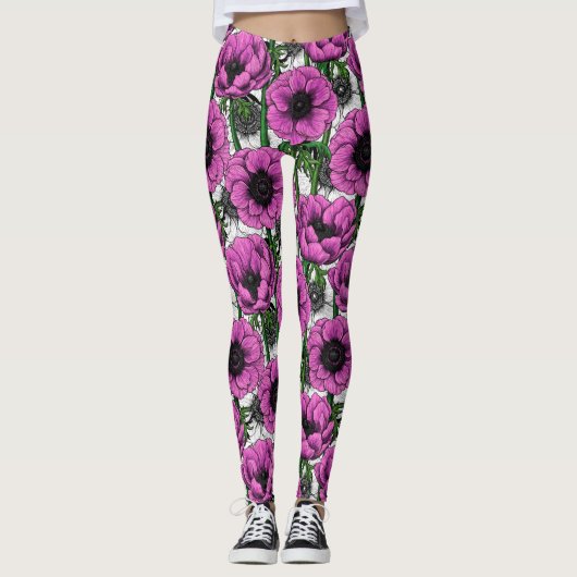 Leggings Jardin d'anémone rose (Devant)