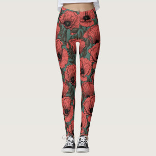 Leggings Jardin de coquelicot dans le corail, brun et vert