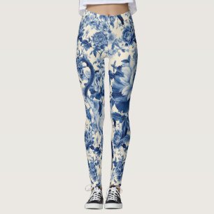 Leggings Jardin de cygne en porcelaine bleue