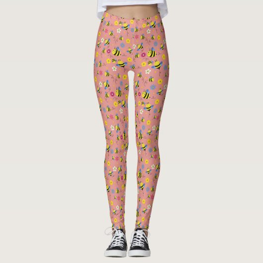 Leggings Jardin de fleurs d'abeilles douces (Devant)