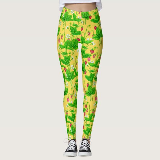 Leggings Jardin de fraise sur jaune (Devant)