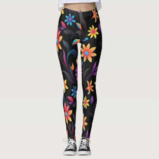 Leggings Jardin de minuit : Imaginaire floral vibrant