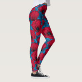 Leggings Jardin de pavot rouge sur bleu (Droite)