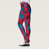 Leggings Jardin de pavot rouge sur bleu (Gauche)