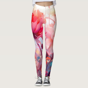 Leggings Jardin de pivoines fleuries aquarelle