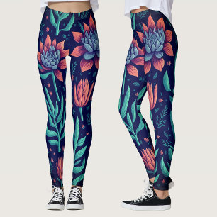 Leggings Jardin de succulentes florales rouge vert tendance