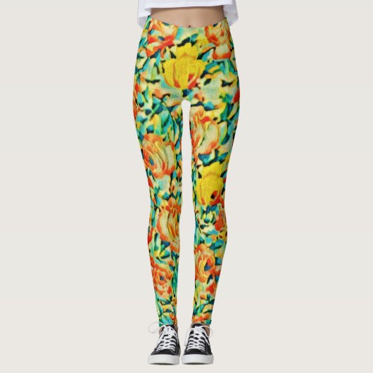 Leggings Jardin Fleur Rose sauvage d'été (Devant)