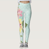 Leggings Jardin floral, Arrière - plan bleu (Devant)