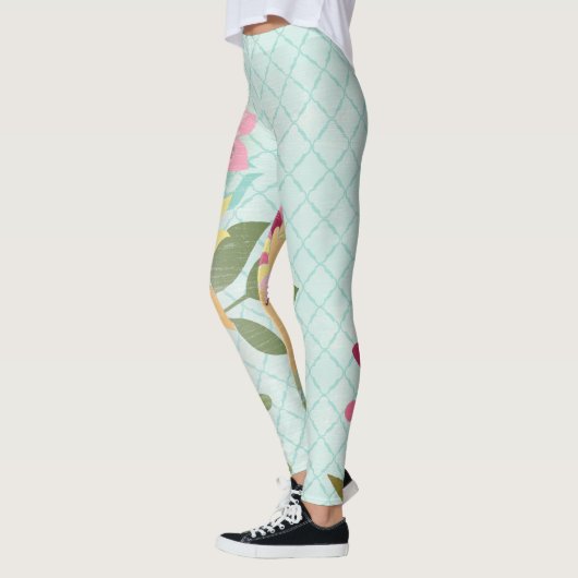 Leggings Jardin floral, Arrière - plan bleu (Gauche)