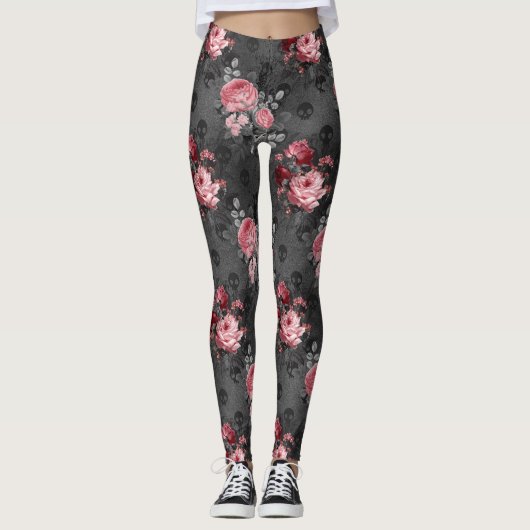 Leggings Jardin gothique crânien et rose (Devant)
