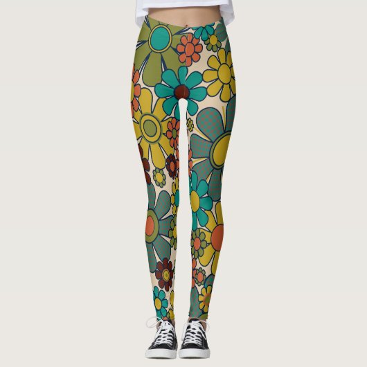 Leggings Jardin Rétro En vichy Fleurs les années 70 Motif F (Devant)