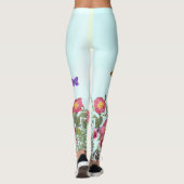 Leggings Jardin rose avec papillons sur Arrière - plan bleu (Dos)