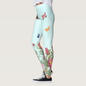 Leggings Jardin rose avec papillons sur Arrière - plan bleu (Gauche)