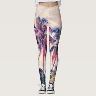 Leggings Jardin tropical, scène de soleil couchant de palmi