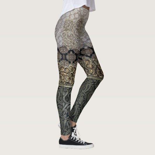 Leggings Jarretière orientale de dentelle d'argent et d'or (Droite)