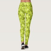 Leggings Jaune avec motif floral néon brillant noir (Dos)