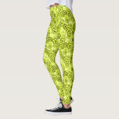 Leggings Jaune avec motif floral néon brillant noir (Gauche)
