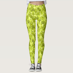 Leggings Jaune avec motif floral néon brillant noir
