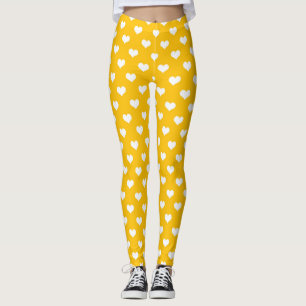 Leggings Jaune Blanc Amour Coeur Design Motif