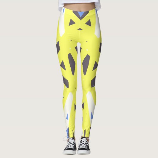 Leggings Jaune bleu gris blanc Géométrique Exercice (Devant)