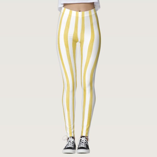 Leggings Jaune et blanc rayé (Devant)