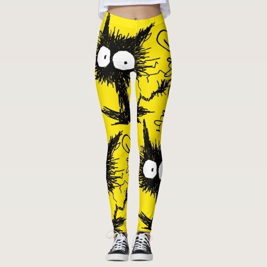 Leggings Jaune mal peigné noir de GabiGabi de chaton (Devant)