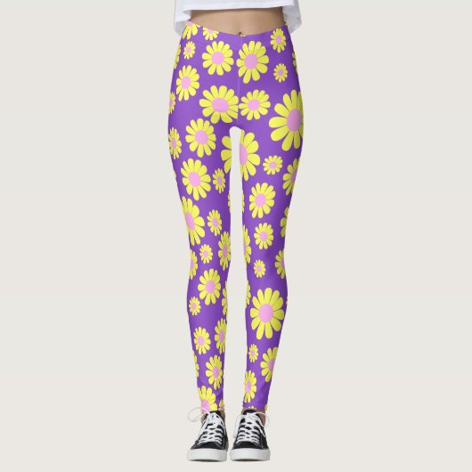 Leggings Jaune marguerite violet (Devant)