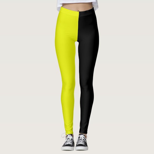 Leggings Jaune Noir Deux Tons Moitié Couleur Fractionnement (Devant)