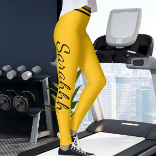 Leggings Jaune Orange Noir Personnalisé avec des Rayures Mi