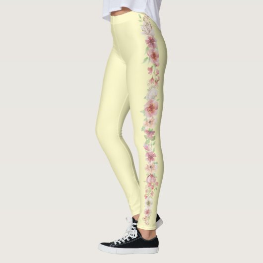 Leggings Jaune pâle avec bande florale sur les côtés (Gauche)
