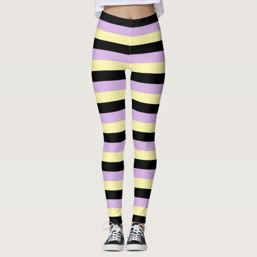 Leggings Jaune pâle, noir et pourpre doux rayures (Devant)