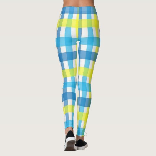 Leggings Jaune Plaid Bleu & Légendes Blanches (Dos)