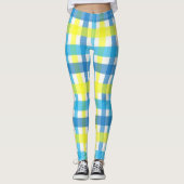 Leggings Jaune Plaid Bleu & Légendes Blanches (Devant)