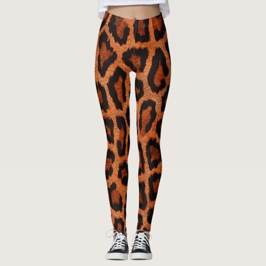 Leggings Jaune rouge Brown Poster de animal léopard noir (Devant)