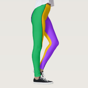 Leggings Jaune vert pourpre de motif de rayures de mardi