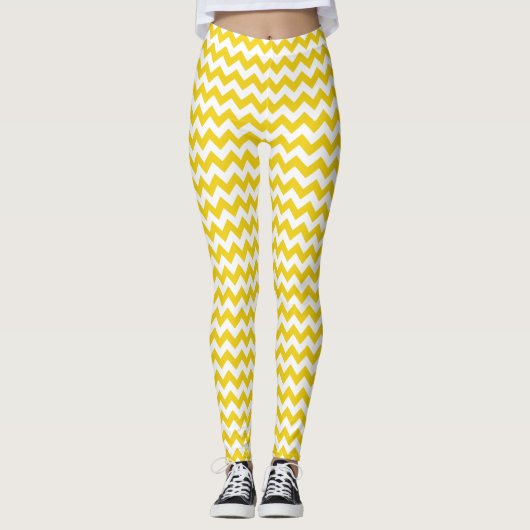 Leggings Jaune Zigzag, Jaune Chevron, Motif géométrique (Devant)