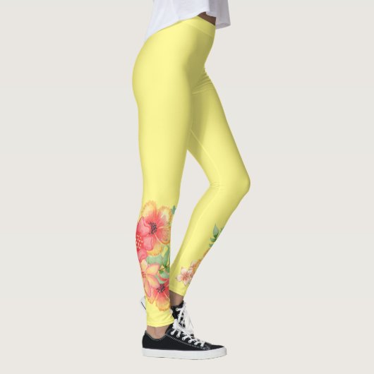 Leggings Jaunes avec Fleurs Tropicales Peach Rose (Droite)